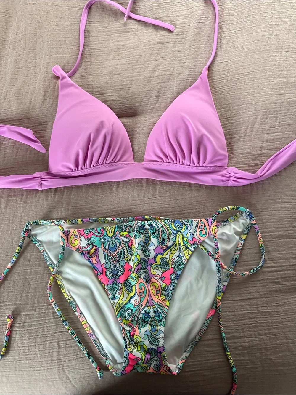 Victoria's Secret Pink Bikini Set with Multicolor Paisley Bottom